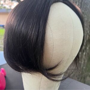 100% HUMAN HAIR TOPPER WIG CLIP IN TOUPE DARK BROWN SHORT GUC SMALL BASE